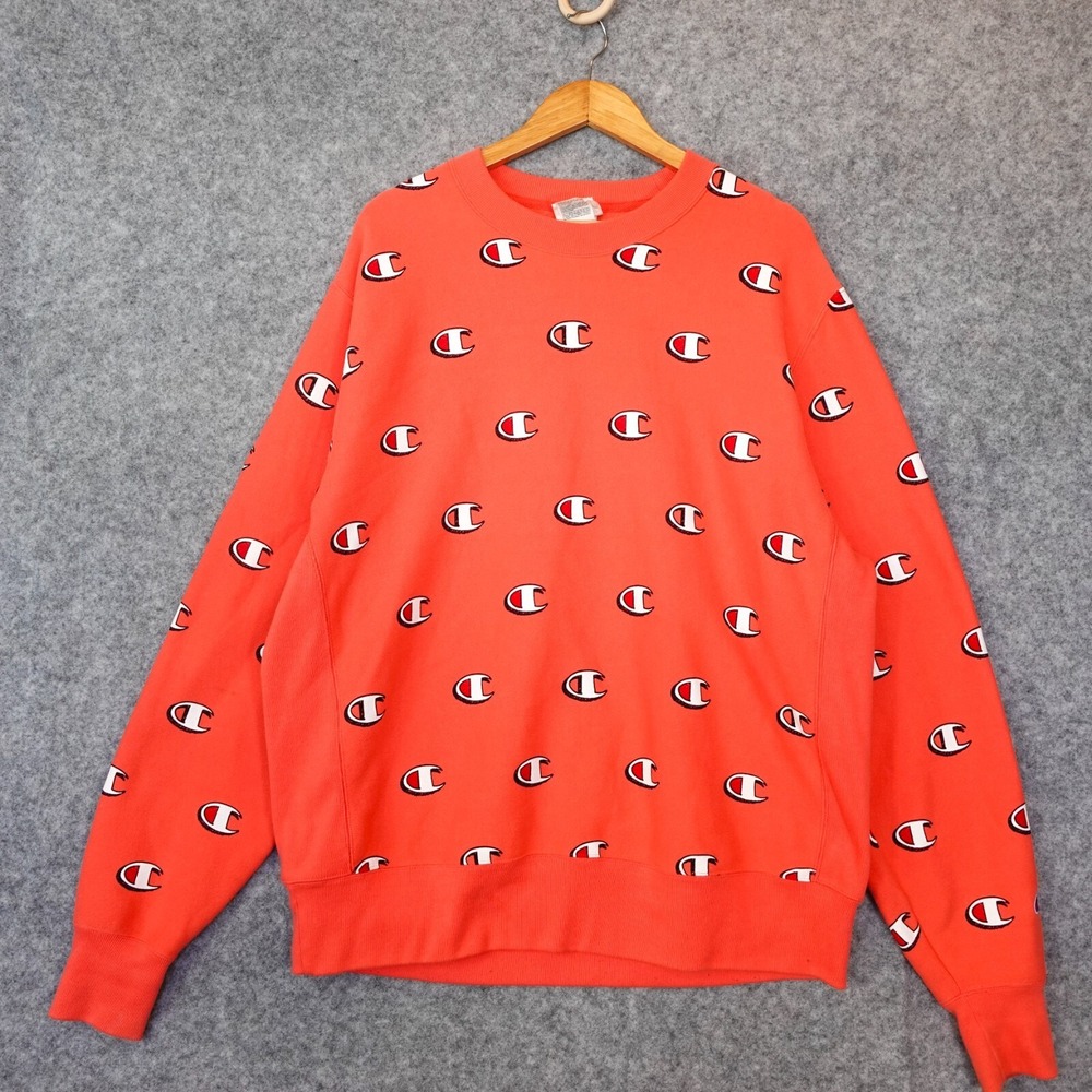 Y2K Streetwear Trending Sweatshirt Orange C Logo Fleece Heavyweight Champion L